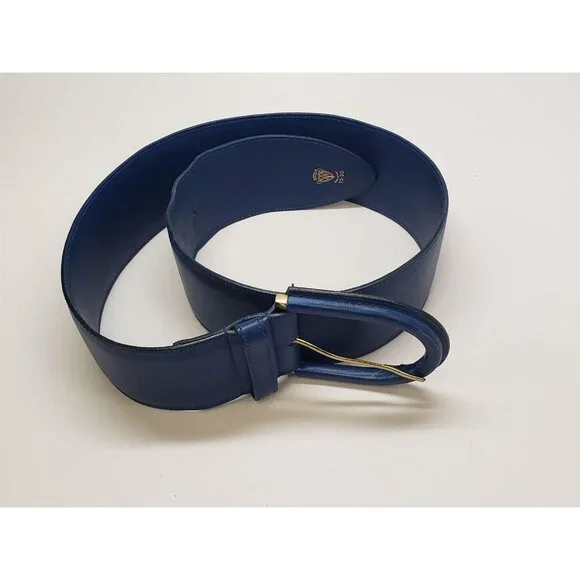 Gucci Blue Wide Big Buckled Leather Belt Sapphire Cobalt 75.30 - Picture 1 of 9